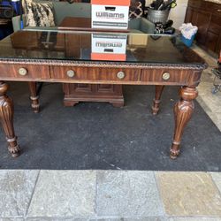 Bernhardt desk with thick glass top 