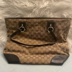 Large Vintage Brown Cloth And Leather Purse
