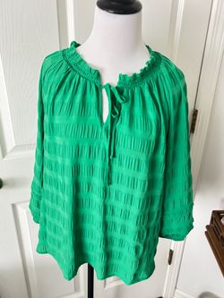 Green Textured Peasant Blouse