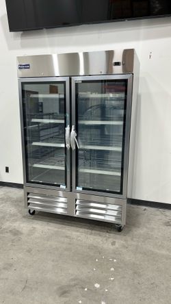 Polarman PLM-54RGS 53 15/16" Reach-In Refrigerator with Double Glass Doors with LED Lighting, Bottom Mount, Stainless Steel, 49 cu. ft.