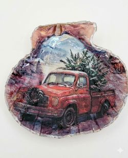 Christmas Truck Lion's Paw Scallop Shell Ornament