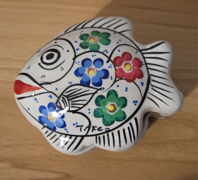 Taxco Mexico Hand Painted Fish Pottery Trinket/Jewelry