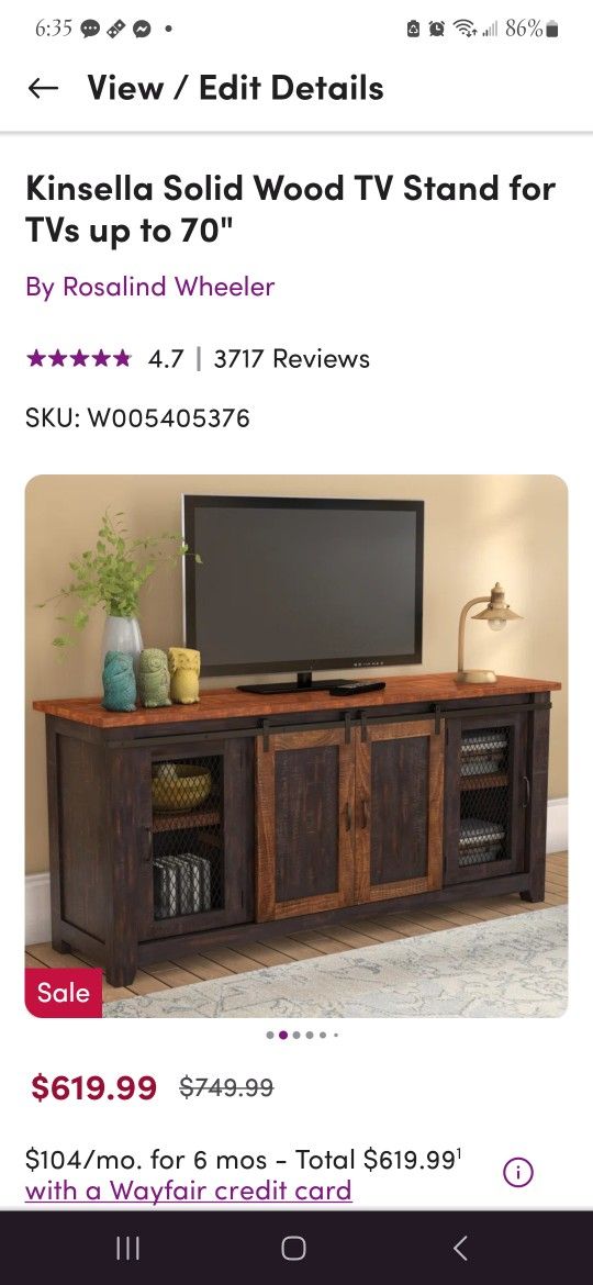 Wayair Entertainment Center for 70" TV