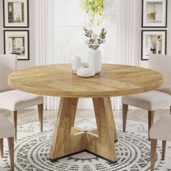 Tribesigns 47 inch Round Dining Table Wood Kitchen Table for Dining Room, 47" Dinner Room Tables for 4-6, Farmhouse Accent Furniture with Wooden Table