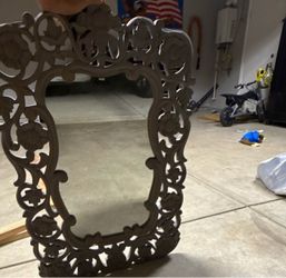 Sheffield Home MR904S Ornate Carved Floral Wood Wall Mirror Gray Indian Decor
