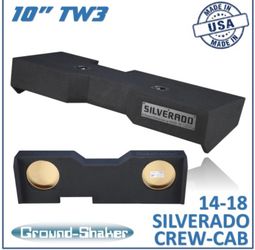 Black 10" Dual Sealed Tw3 Sub Box, Fits 14-18 Chevy Silverado Crew-Cab