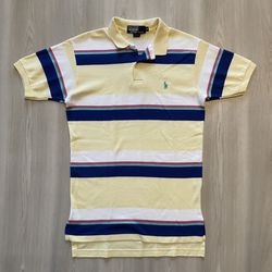 Vintage 90s Ralph Lauren Polo Shirt Striped Yellow Blue Pink  Made In USA  Mens Medium 
