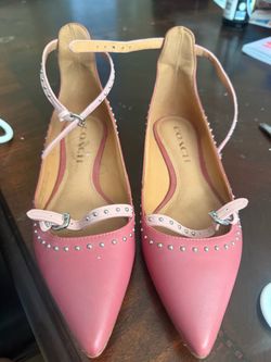 Coach Pink Leather Studded Pointed-Toe Flats