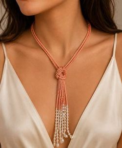 Coral and pearls 14k gold beaded necklace