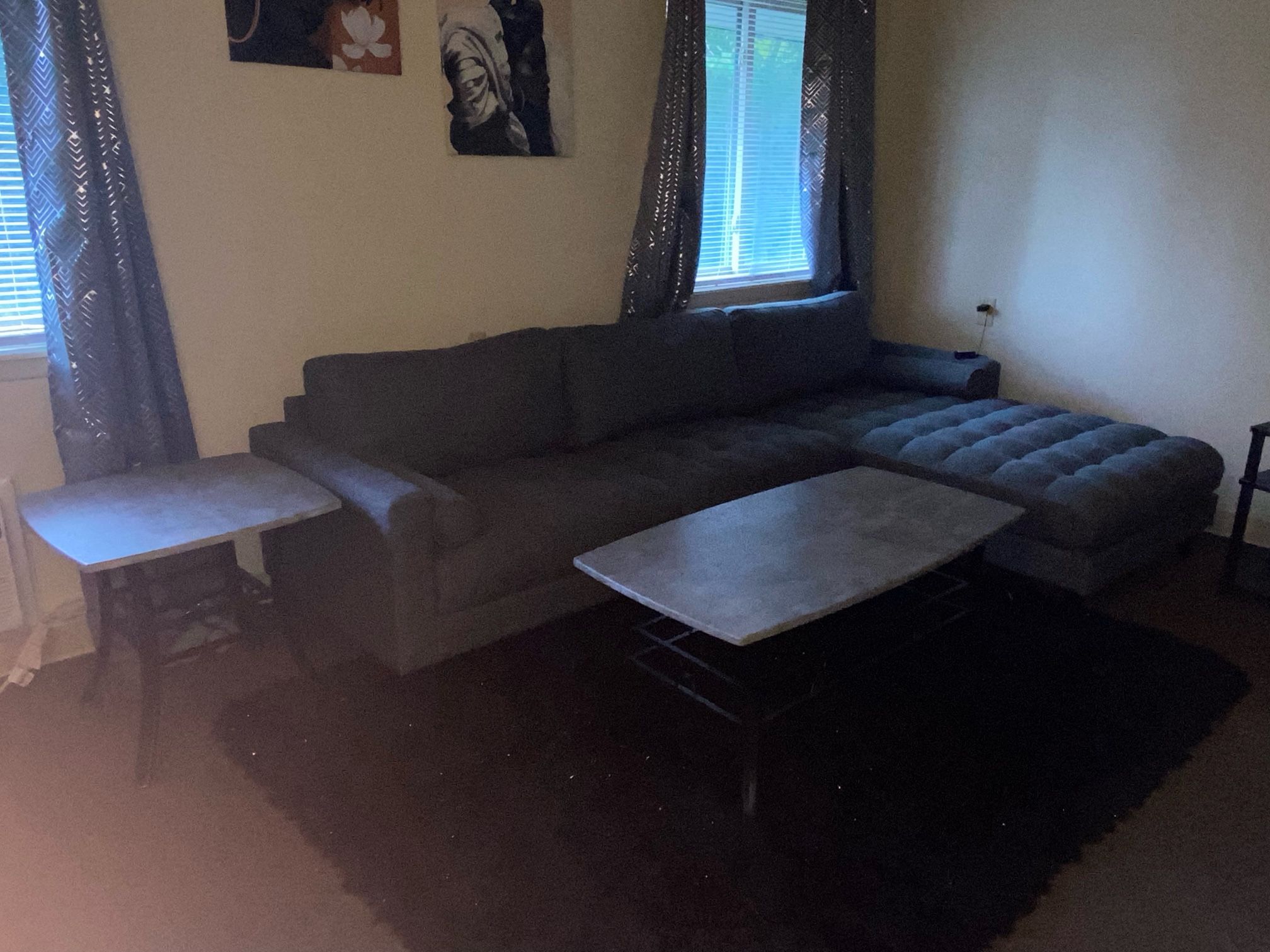 Dark Gray Small Sectional With Tables