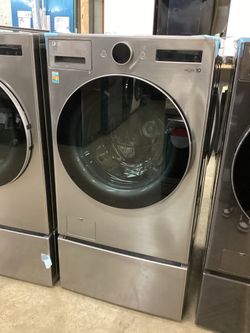 LG 4.5 cu.ft. Smart Front Load Washer and Electric 7.4 cu.ft. Dryer w/ Pedestal Storage Drawer Set