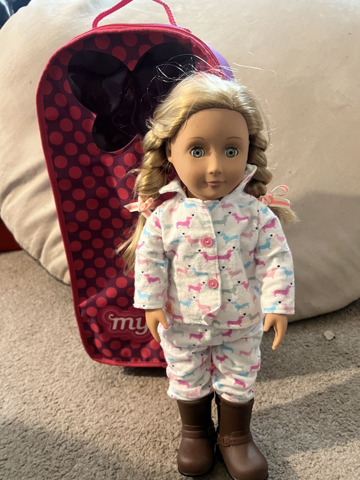 American Girl Doll With Pajama Set And Rolling Luggage