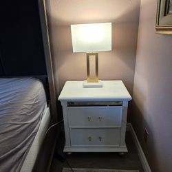 Pair Of Two White Nightstands With Mirror