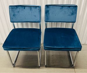 NEW Set of 2 Chairs - Blue Velvet w/ Chrome $80 for the pair Price is Firm - Size in Pics