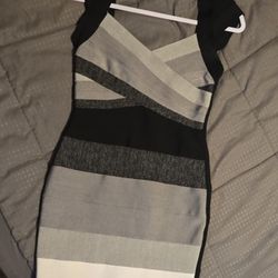 Bandaid Cocktail Dress, Super Stretchy Black, Grey White Bands Size S Womens