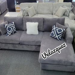 ✅️✅️2 pc dark grey wide welt corduroy sectional sofa with chaise✅️