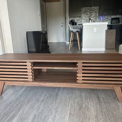 Mid-Century Modern TV Stand with Storage – Walnut Wood Finish ($90 Or OBO)