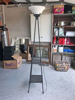 Black Floor Lamp with Built-In Shelves