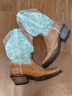 23 1/2 Teal Shaft Mexican VTG Rustic Western (6 1/2) Womens Cowgirl Boots