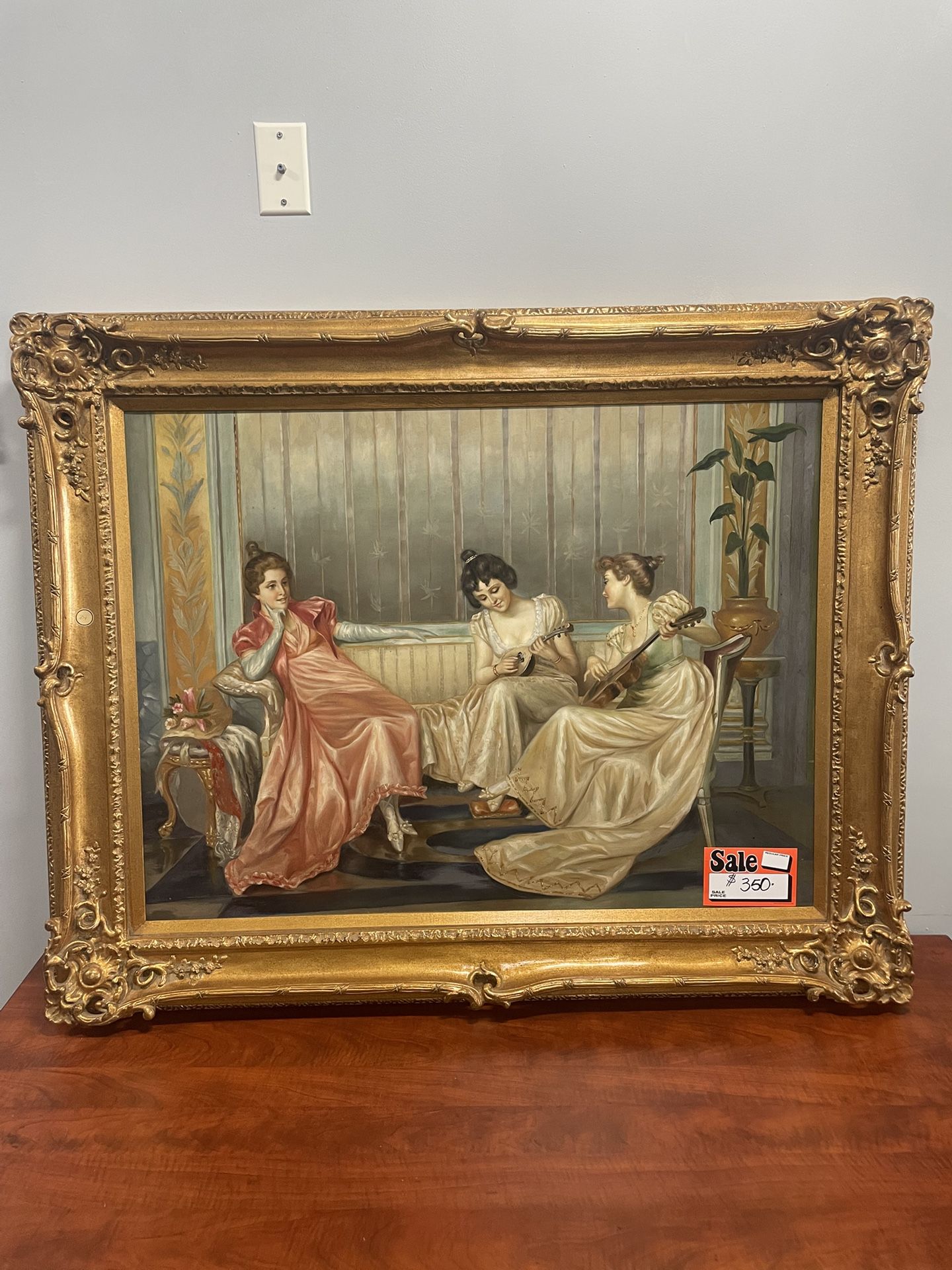 Gold Painted Wood Framed Victorian Women Canvas Print