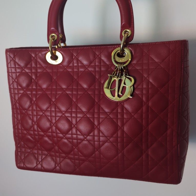 Lady Dior Large Quilted Cannage Red Two Way Handbag, Vintage 