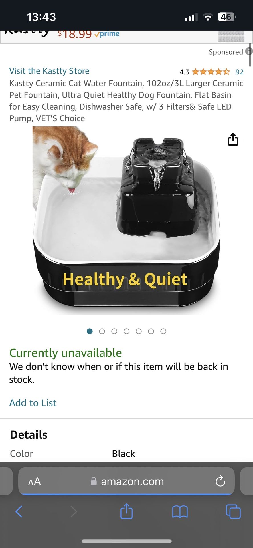 Kastty Ceramic Cat Water Fountain, 102oz/3L Larger Ceramic Pet Fountain, Ultra Quiet Healthy Dog Fountain