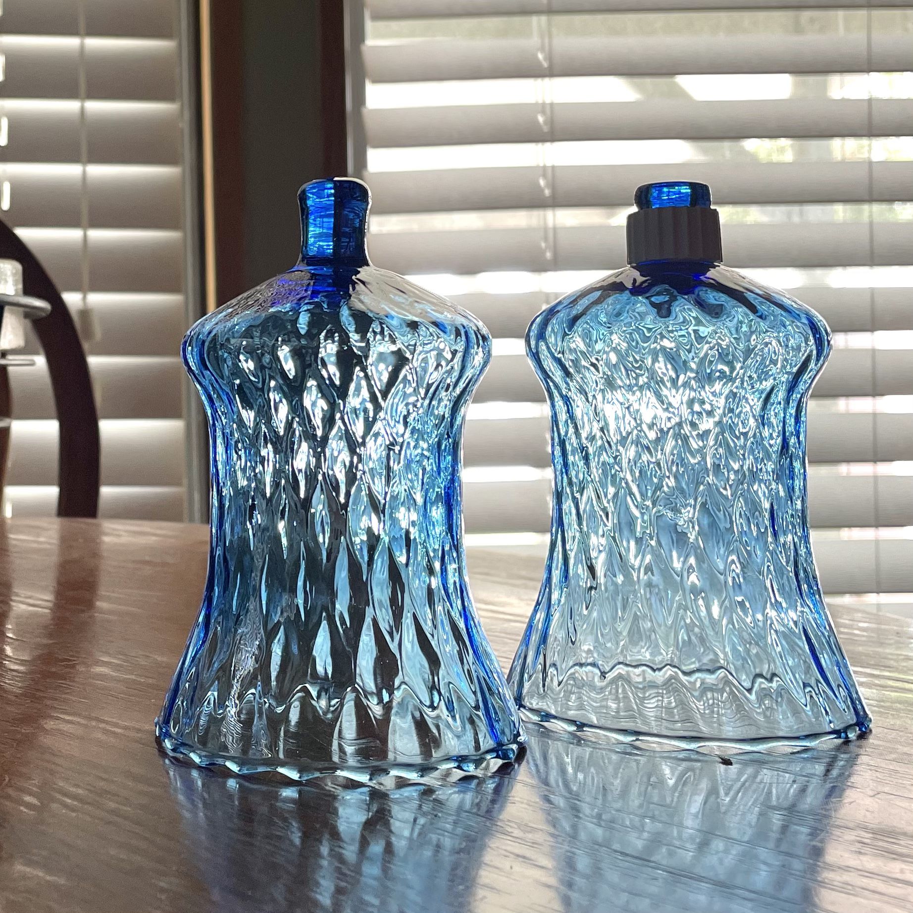 **VINTAGE** Homco Home Interior 2 Honeycomb Patterned Glass Globes - Blue