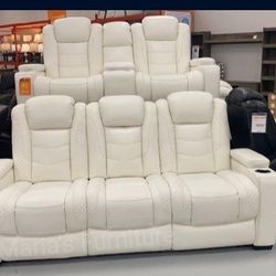 Party Time White Power Recliner Livingroom Set SAME DAY DELIVERY 
