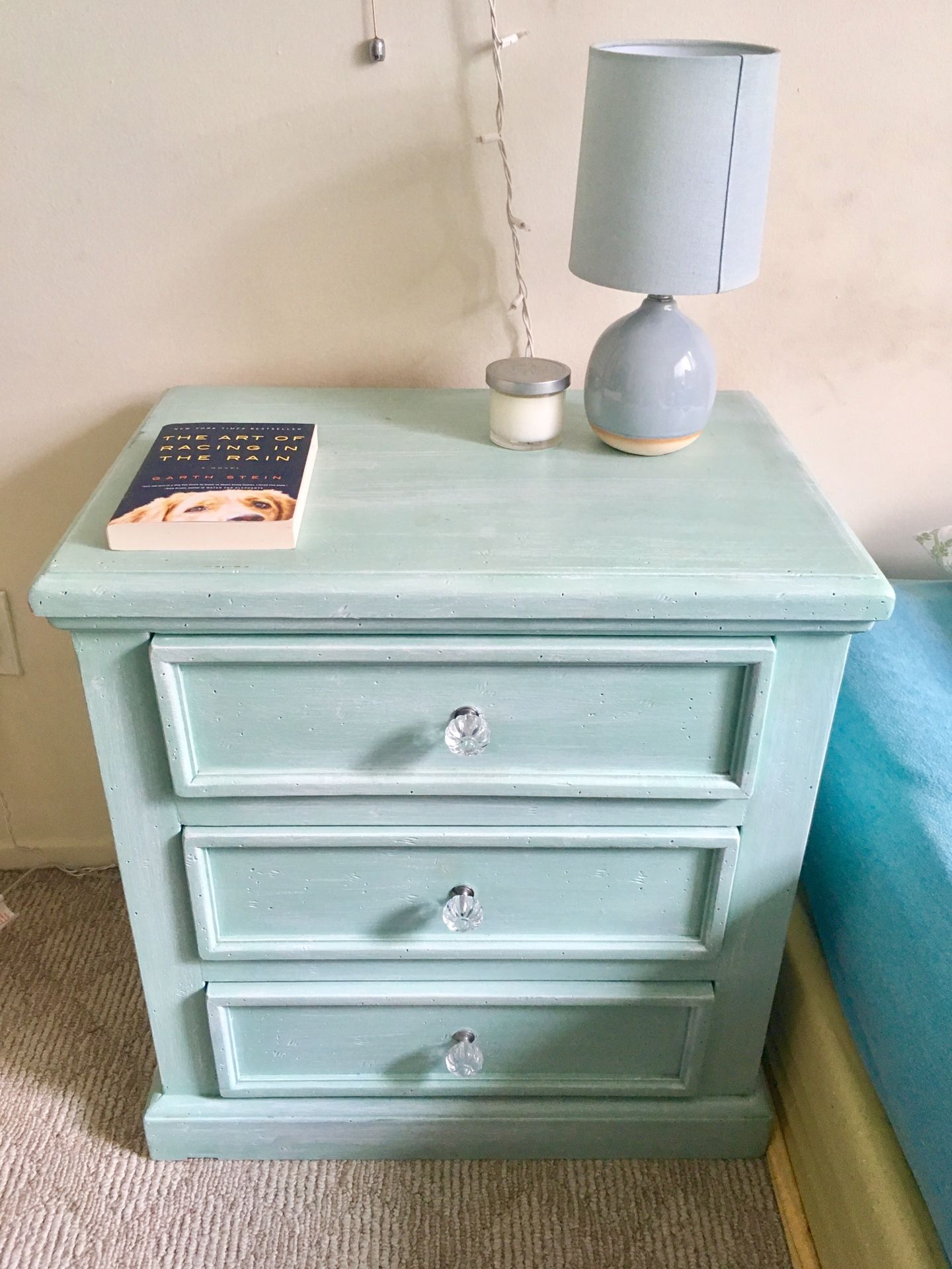 Seafoam Green Wood Nightstand/Dresser w/ 3 Drawers