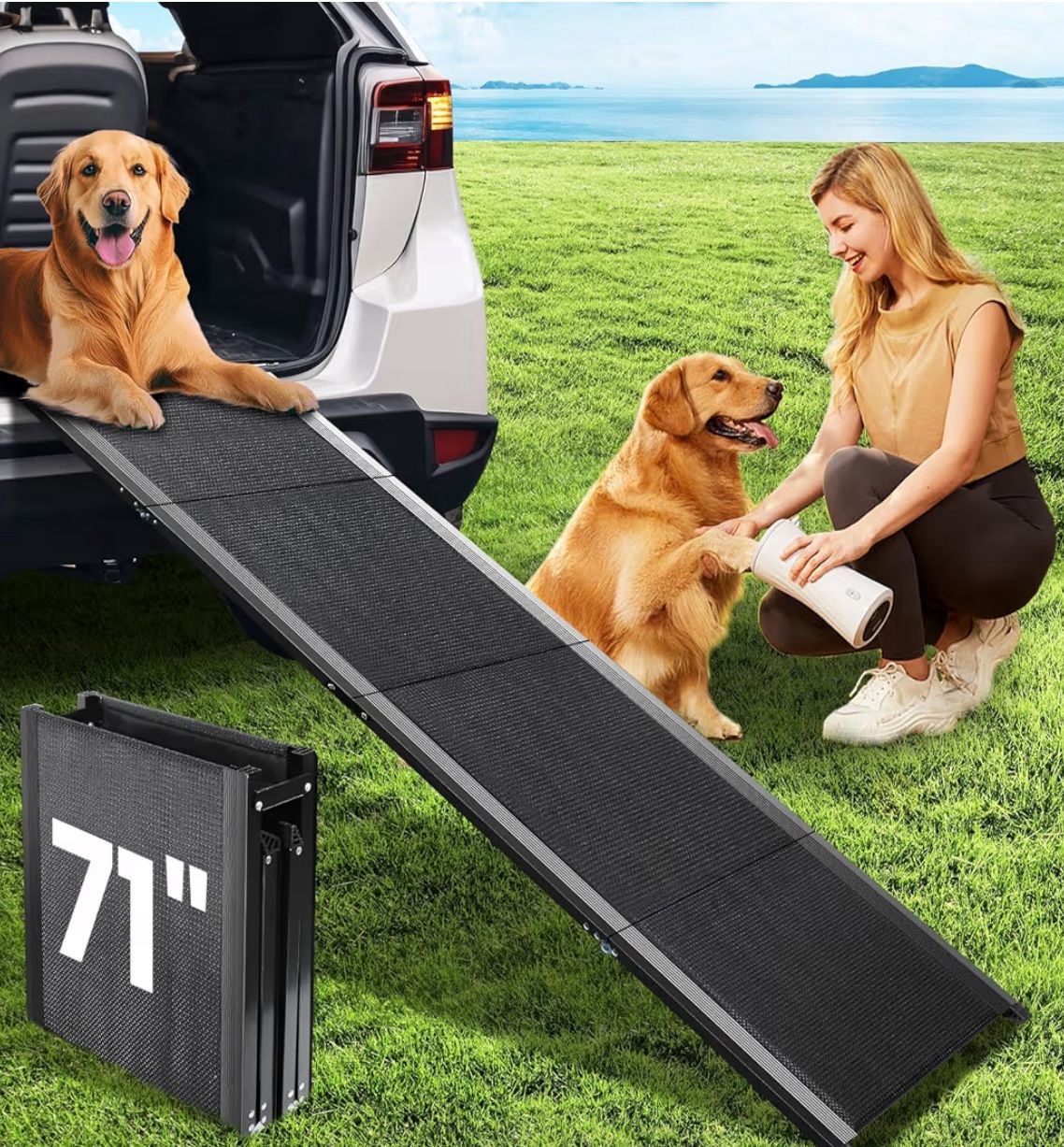 Dog Ramp for Car, 71''x 17'' Pet Ramp for Large Dogs with Anti-Slip Surface, Extra Long Dog Ramps Up to 250LBS for Truck SUV Van Stairs