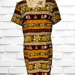 Sag Harbor Women’s Size 12 Striped Floral Dress • Short Sleeve Shoulder Pads EUC