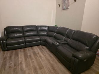 Dark Gray Leather Sectional Recliner Sofa