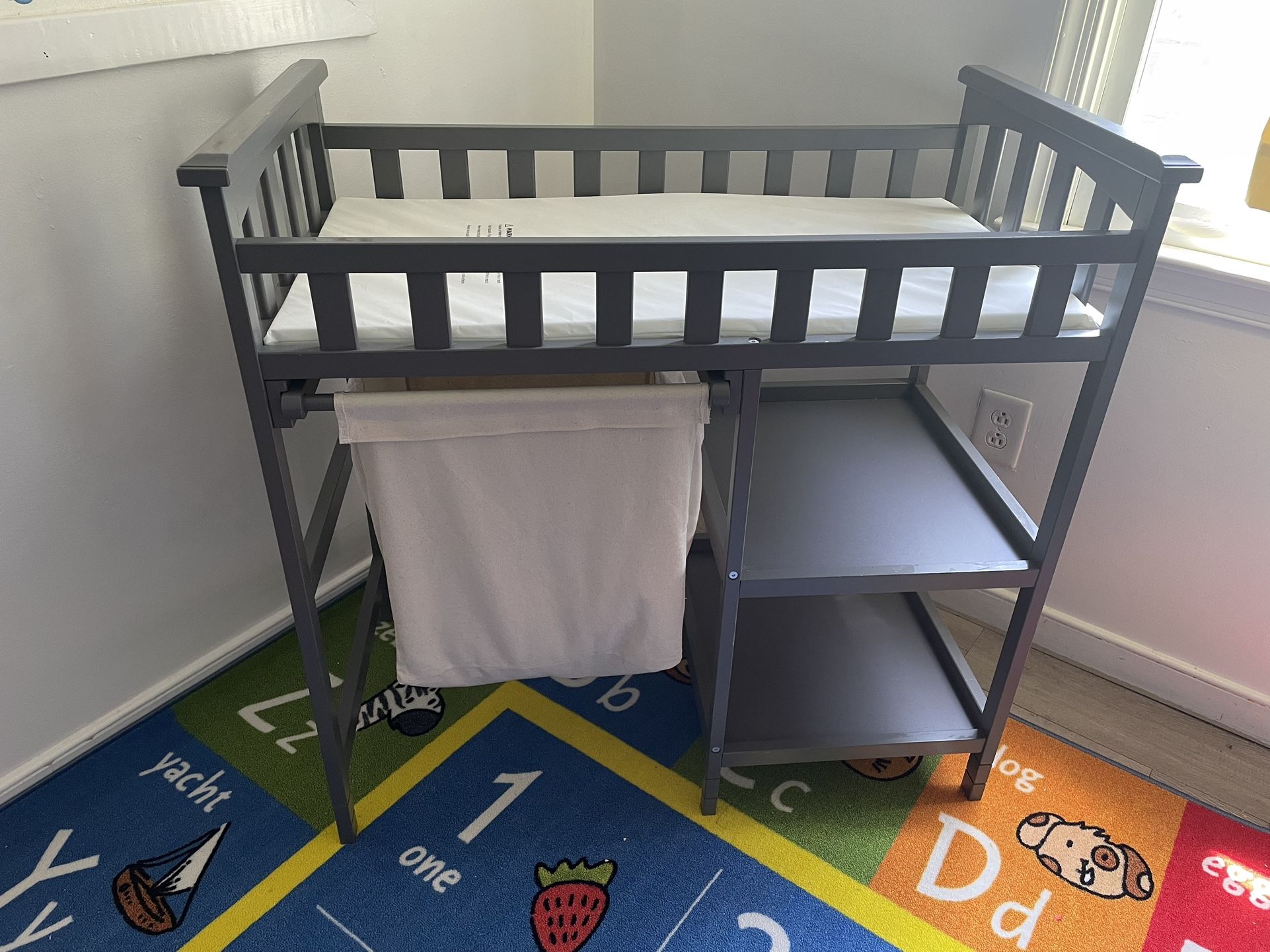 Grey Changing Table And Crib/toddler Bed With Mattress 