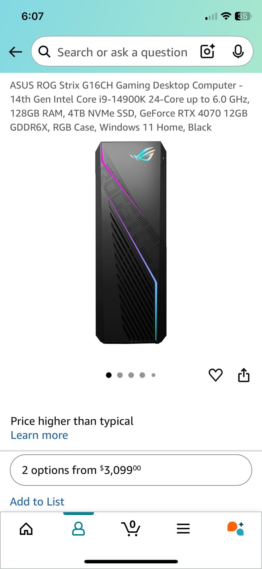 ASUS ROG Strix G16CH Gaming PC – i9-14900K, 128GB RAM, 4TB SSD, RTX 4070, RGB, Win 11