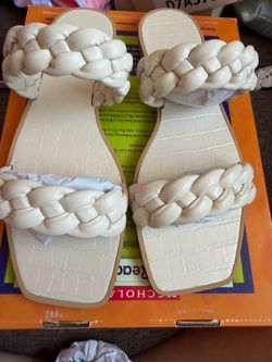 Cream open toe braided sandals