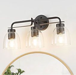 Bathroom lamps, 3 black vanity lights, modern bathroom lighting fixtures over mirror with bubble glass shade, wall lighting for bedroom and living roo