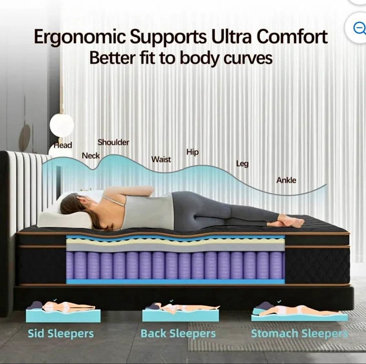 12 inch Queen Mattress in a Box, Individual Pocket Spring Mattress with Motion Isolation, Pressure R