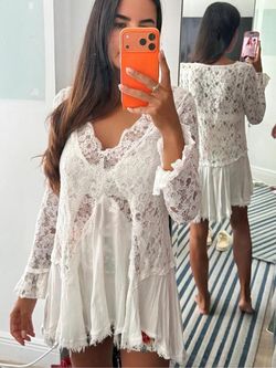 Blue B white lace dress with ruffled hem, size S
