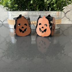 Set Of 2 Pumpkin Candle Holders & 2 Bags Fall Vase Filler