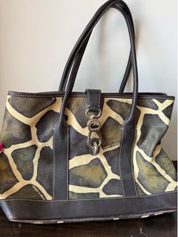 Dooney & Bourke Giraffe Print Leather Tote Purse – Vintage Animal Print Handbag
