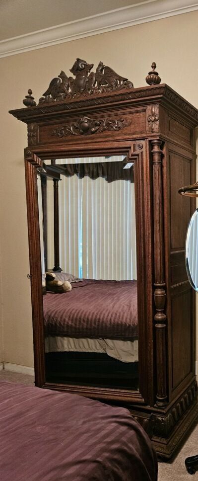 Wooded Ornate Antique Armoire 