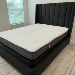 New Tall Grey Bed Frame With Memory Foam Mattress Set 