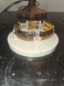 Faceted Tiger's Eye & 925 Sterling Silver Wide Link Panel Bracelet 8"