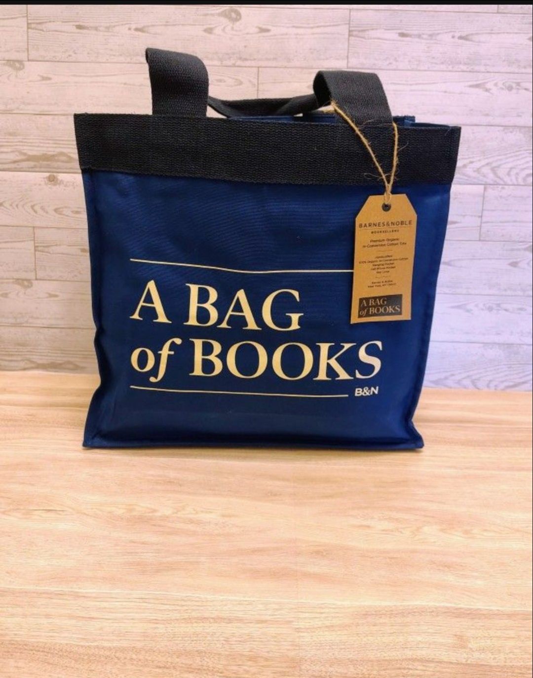Large canvas Barnes & Noble blue tote bag