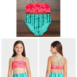 Little Girls Clothes Cat & Jack Two Piece Watermelon Print Swimsuit Bikini Size 10/12