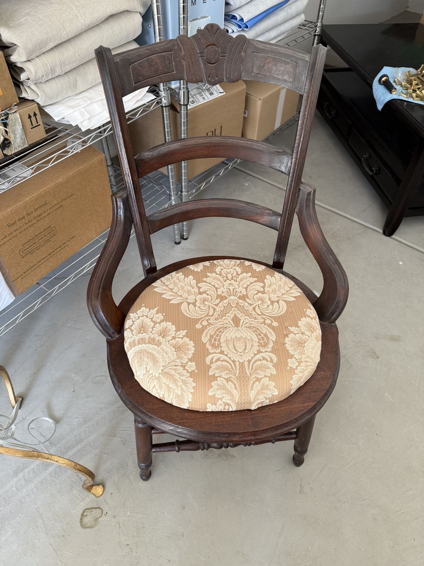 Antique Vintage Floral Cloth Wood Chair