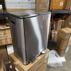 16-Gallon Dual Trash & Recycling Bin – Stainless Steel w/ Odor Control (New, Dented)