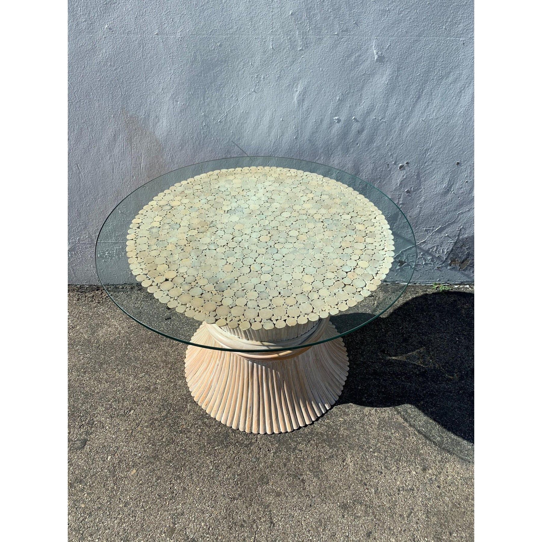 McGuire Style Sheaf Wheat Coffee Table Rattan Boho Chippendale Bamboo Chinoiserie
