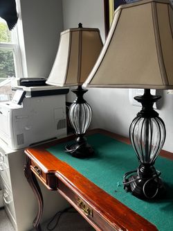 Pair of Glass and Bronze Table Lamps