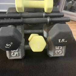 Bench With Dumbbell Set 6lb 15lb 35 Lb